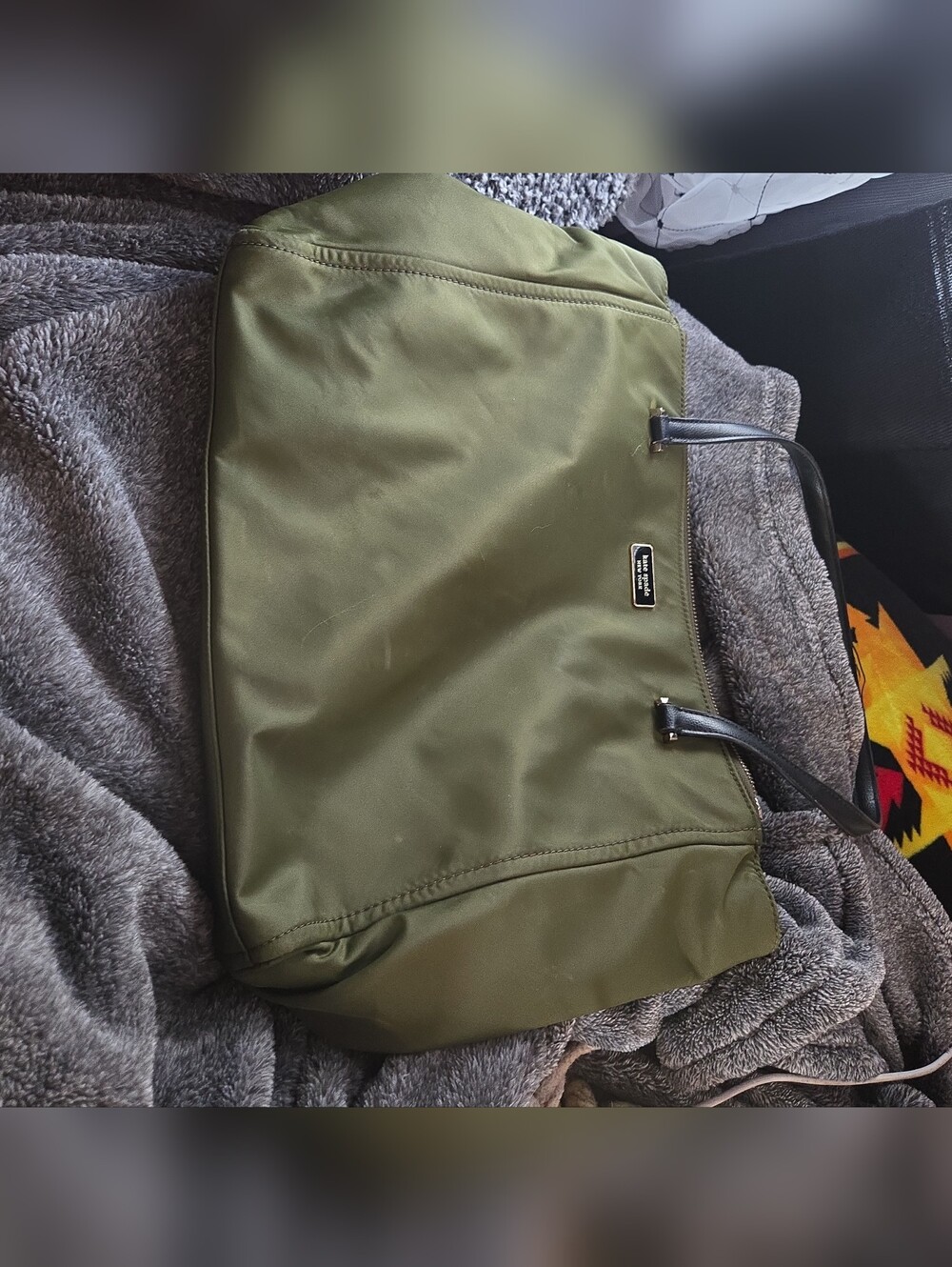 kate spade Olive Green Nylon Duffel with Black Handles